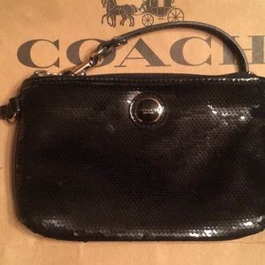 Coach Black Sequin Wristlet Wallet evening bag